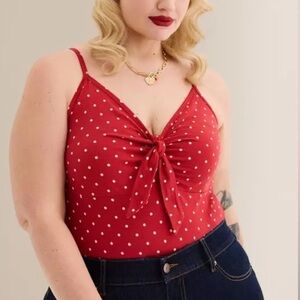NWT Torrid Red Polka Dot Retro Chic Foxy Tie-Front Cami Size 2X